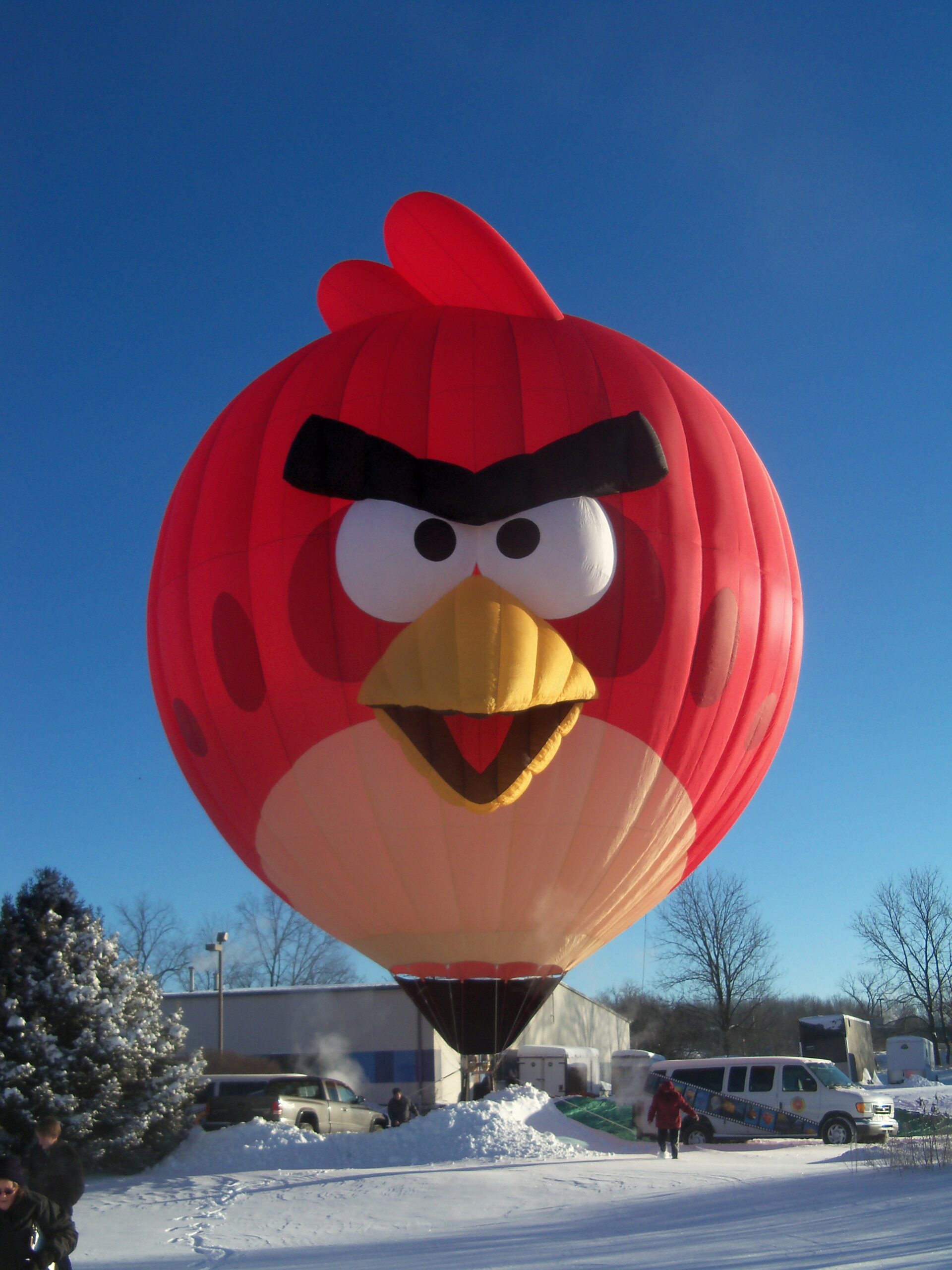 Angry Birds special shape Cameron hot air balloon on ground in the snow