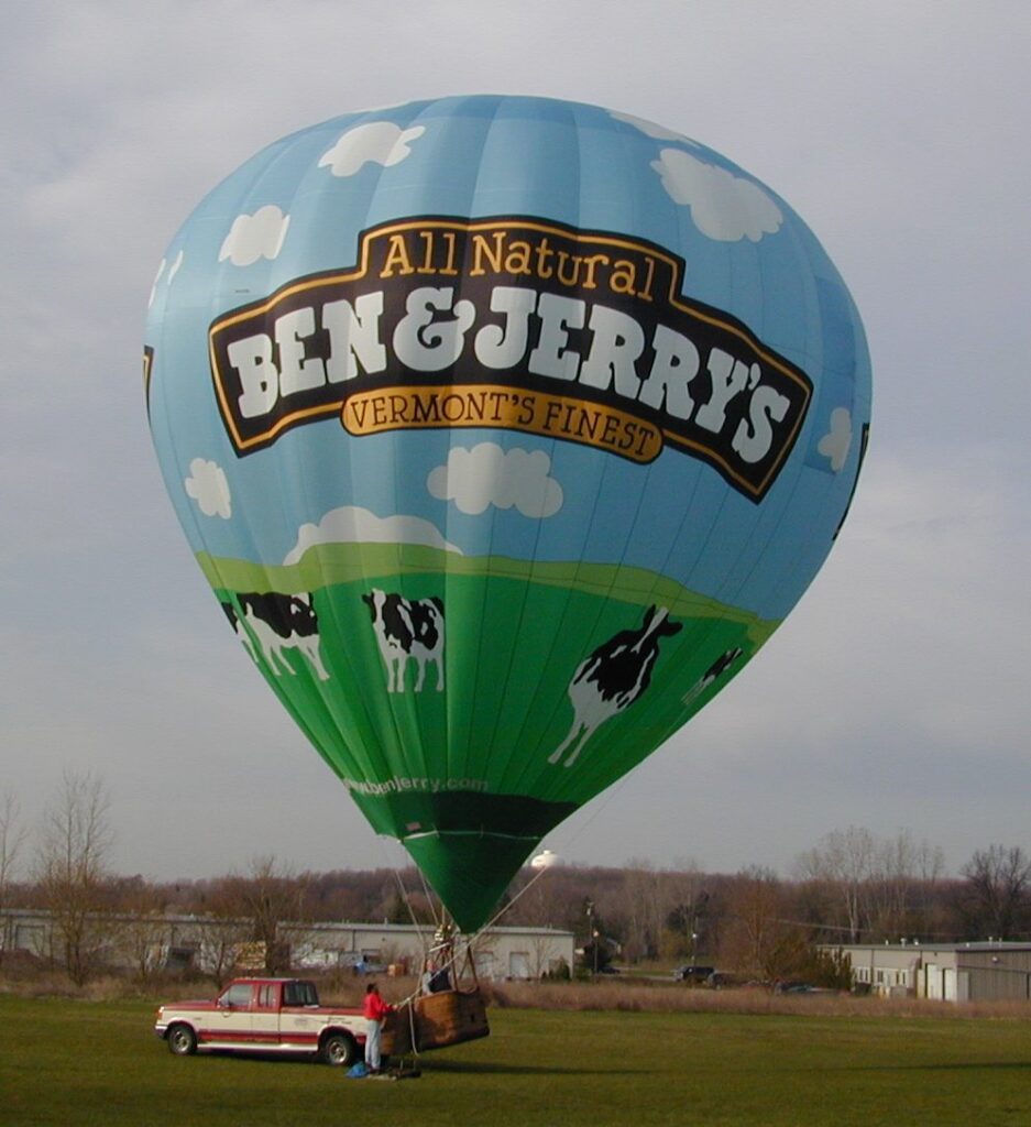 Cameron N-77 hot air balloon with Ben & Jerry's custom branding