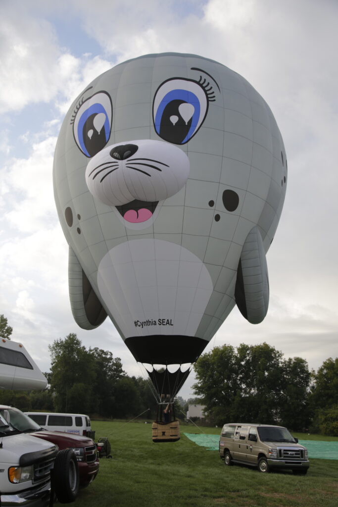 Cameron ZL-84 hot air balloon with seal nose and flipper appendages on ground