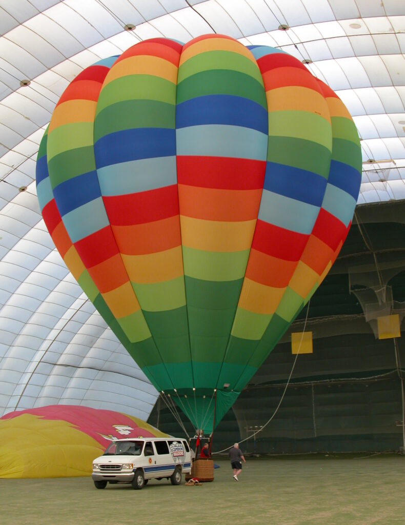 Cameron O-84 hot air balloon inflated inside