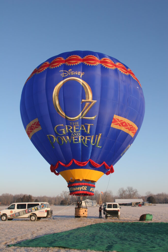 Custom printed Disney's Oz The Great and Powerful logo with custom inlayed artwork on a Cameron Z-90 hot air balloon