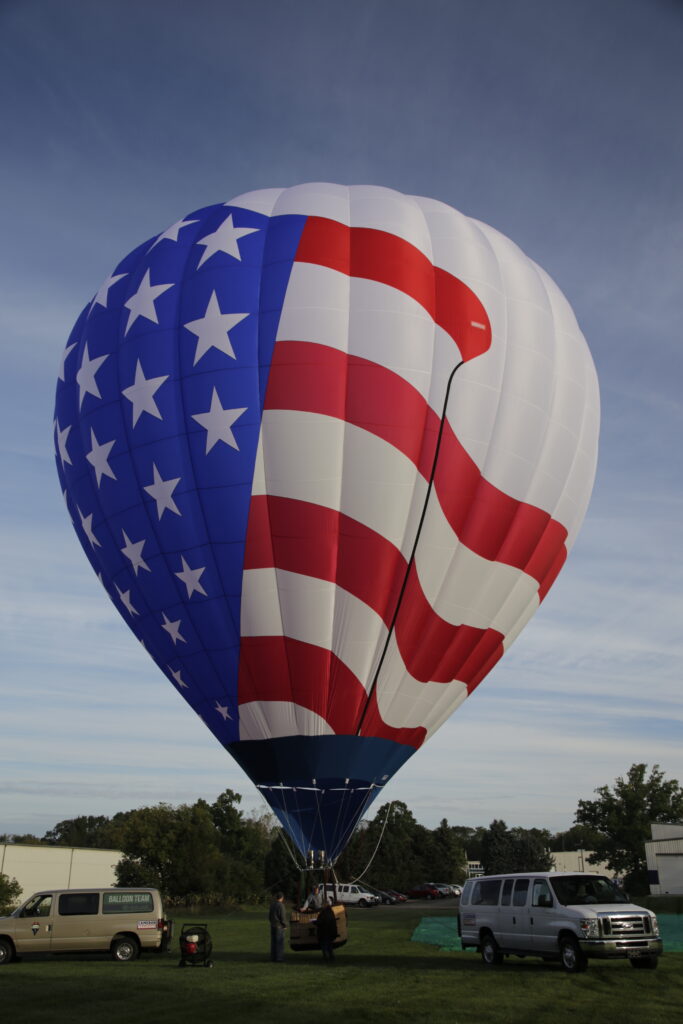 Custom inlayed and special cut American flag artwork on a Cameron Z-105 hot air balloon