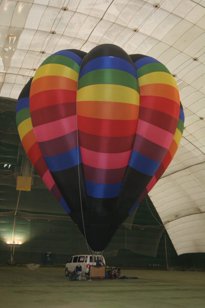 Cameron V-77 hot air balloon inflated inside
