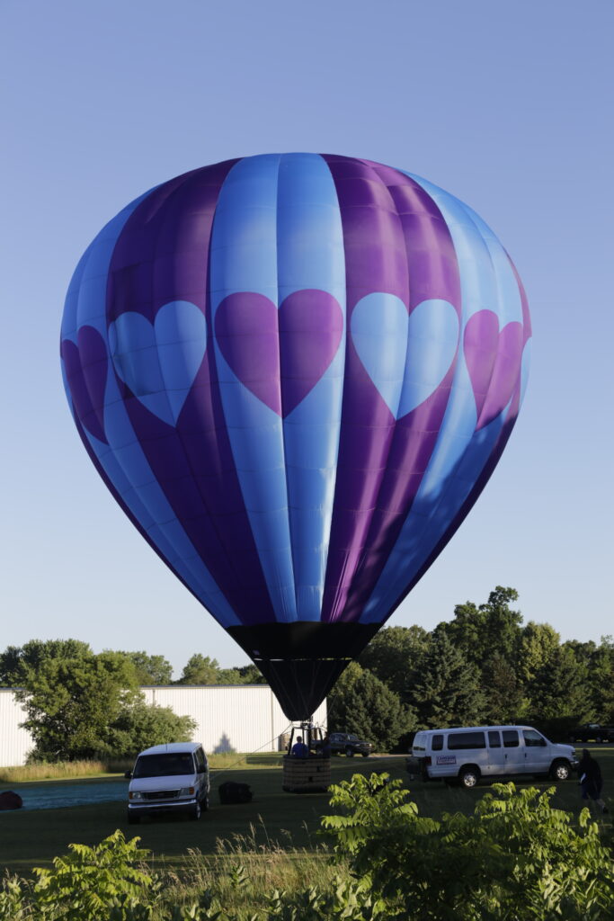 Cameron Z-90 hot air balloon with custom blue & purple heart artwork