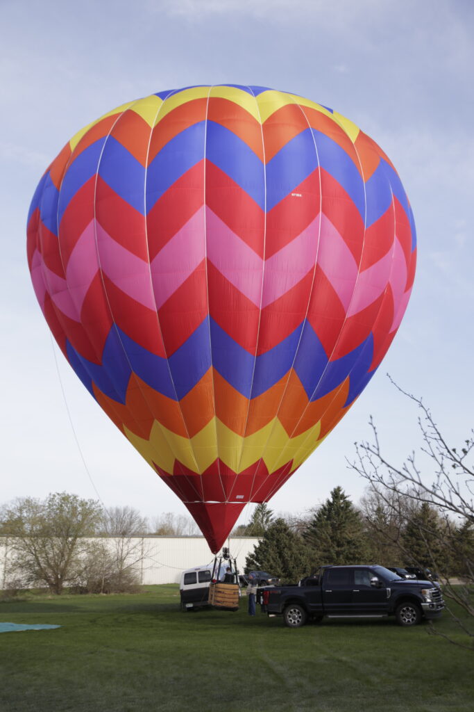 Cameron Z-90 hot air balloon on ground with custom zig zag artwork