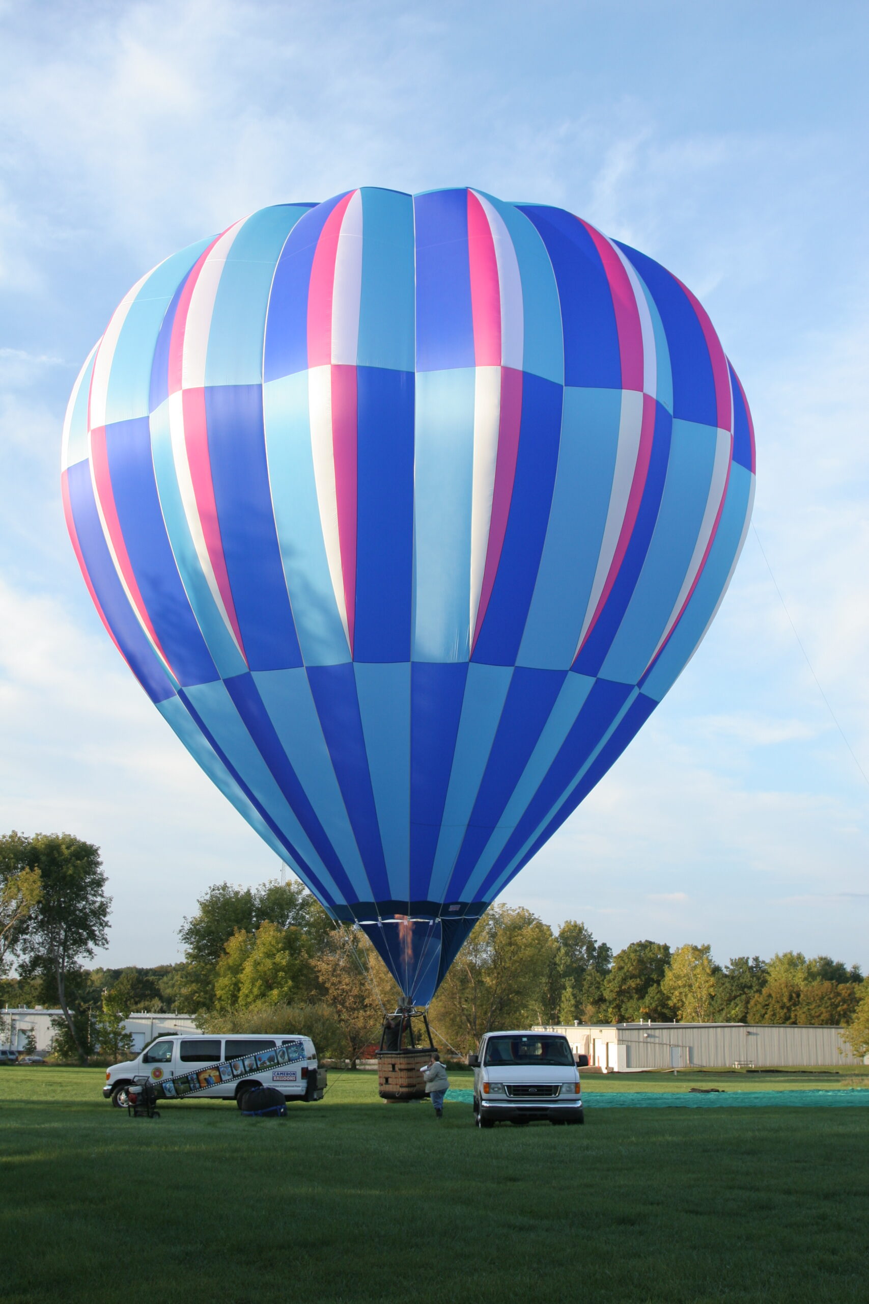 Cameron C-100 hot air balloon inflated on ground