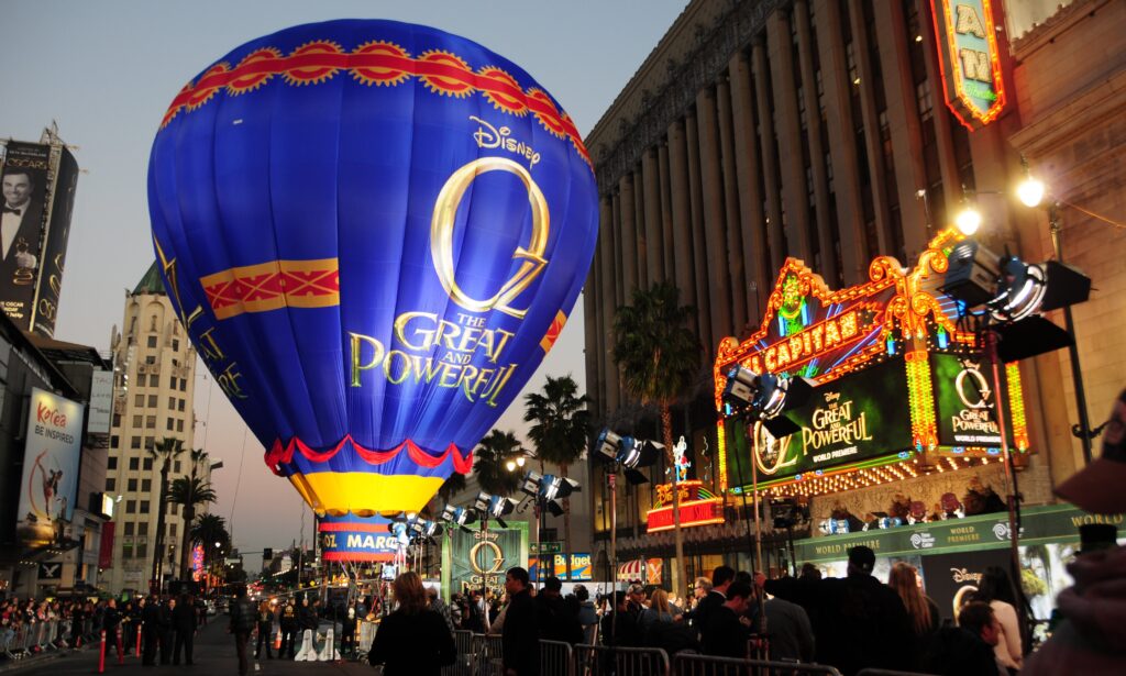 Cameron Z-90 hot air balloon with custom Oz The Great And Powerful branding on ground outside a movie premiere in Hollywood