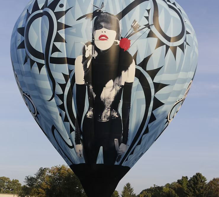 Printed inkjet art from Virgil Ortiz for Heritage Hotels on a Cameron Z-105 hot air balloon