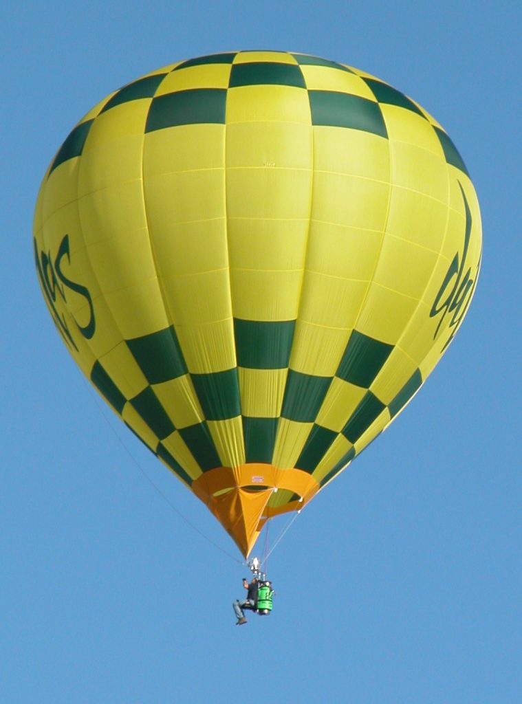 Cameron M-34 hot air balloon in flight over Albuquerque