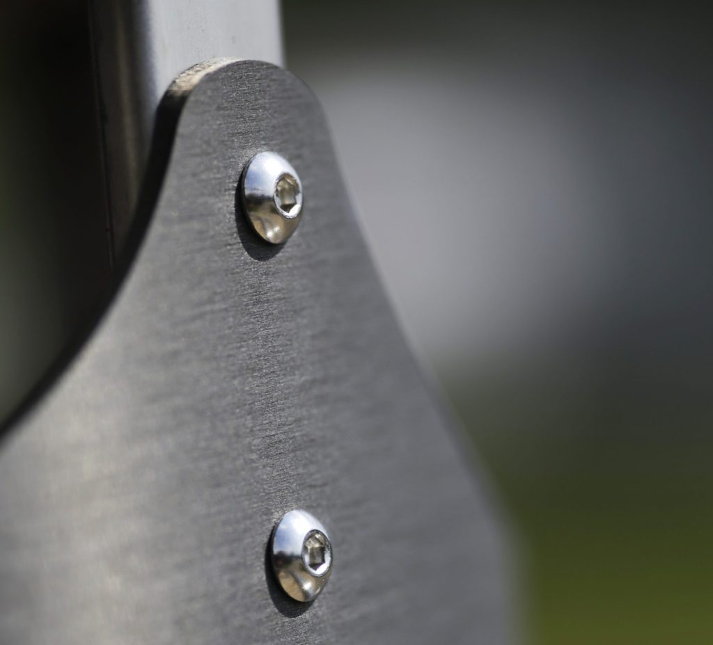 Detail on anodized aluminum cans of a Cameron Neo hot air balloon burner