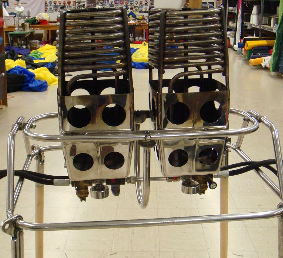 Side view of a set of Cameron MK IV standard hot air balloon burners
