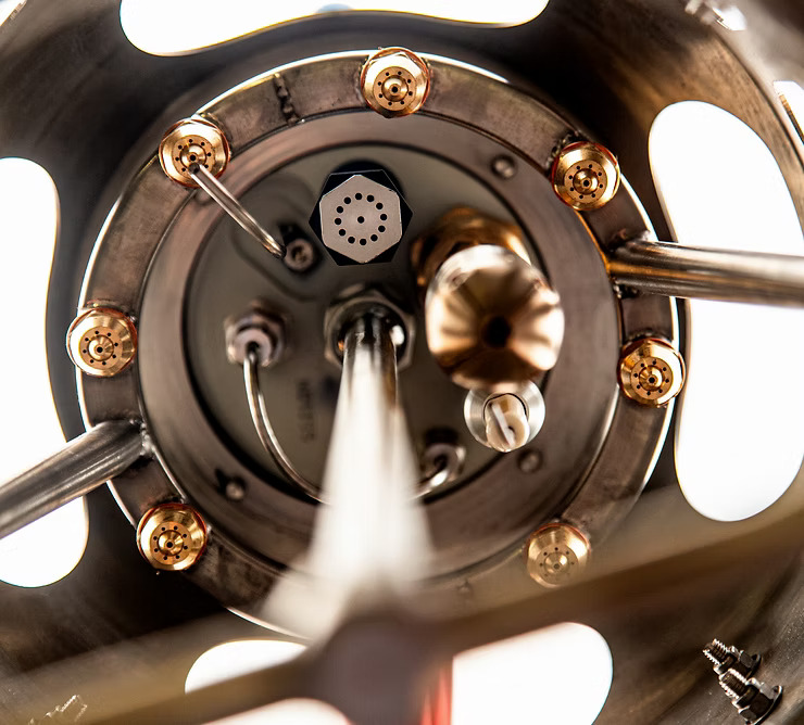 Detailed look at blast valves inside the can of a Cameron Neo hot air balloon burner