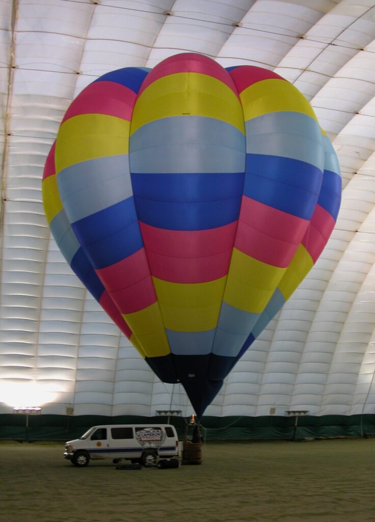 Cameron V-90 hot air balloon inflated inside