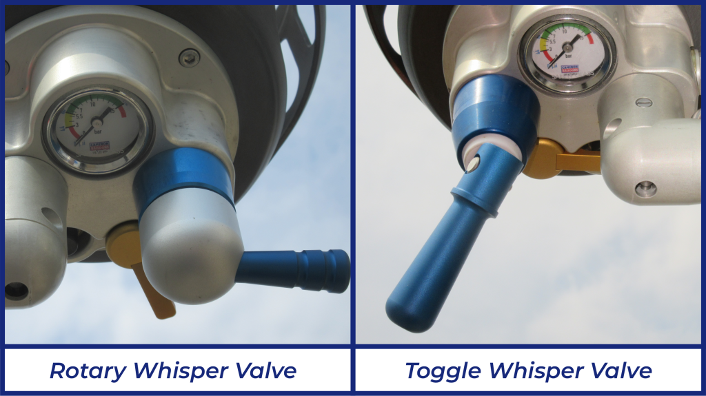 Comparison between rotary and toggle whisper valves on Cameron Neo hot air balloon burners