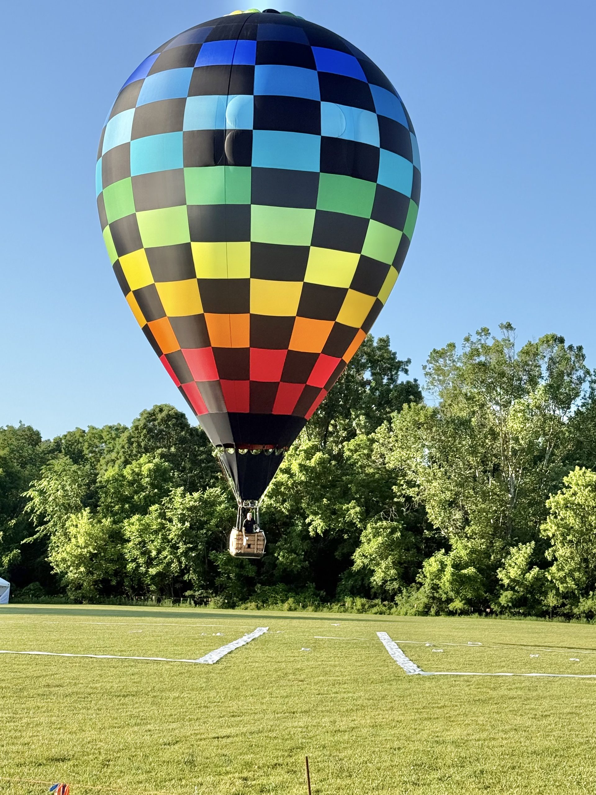Cameron XT-60 racer hot air balloon over a target in Howell, Michigan