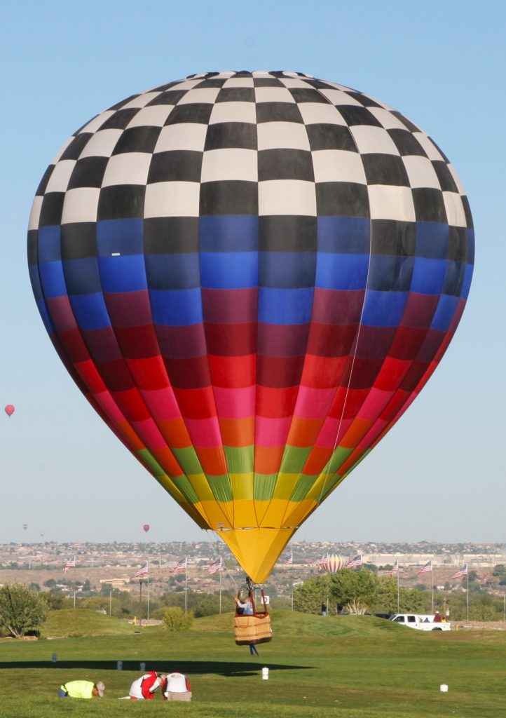 Cameron Z-type hot air balloon flying to a target in Albuquerque